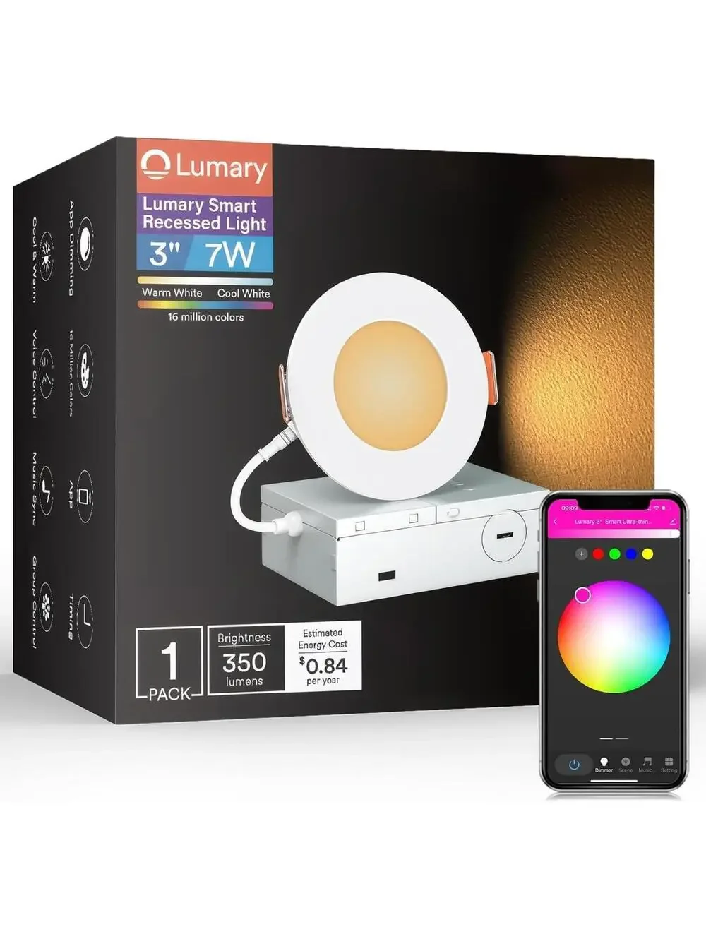 Lumary 3 Inch Smart Recessed Lighting WiFi Bluetooth Smart LED Recessed Lights